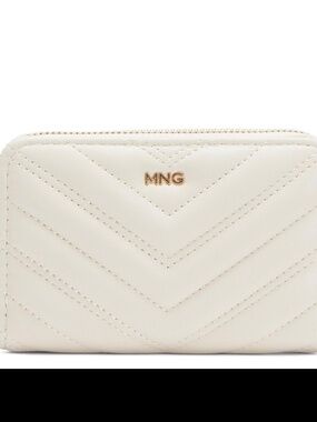 MANGO Cream Quilted Zip Around Wallet Wristlet